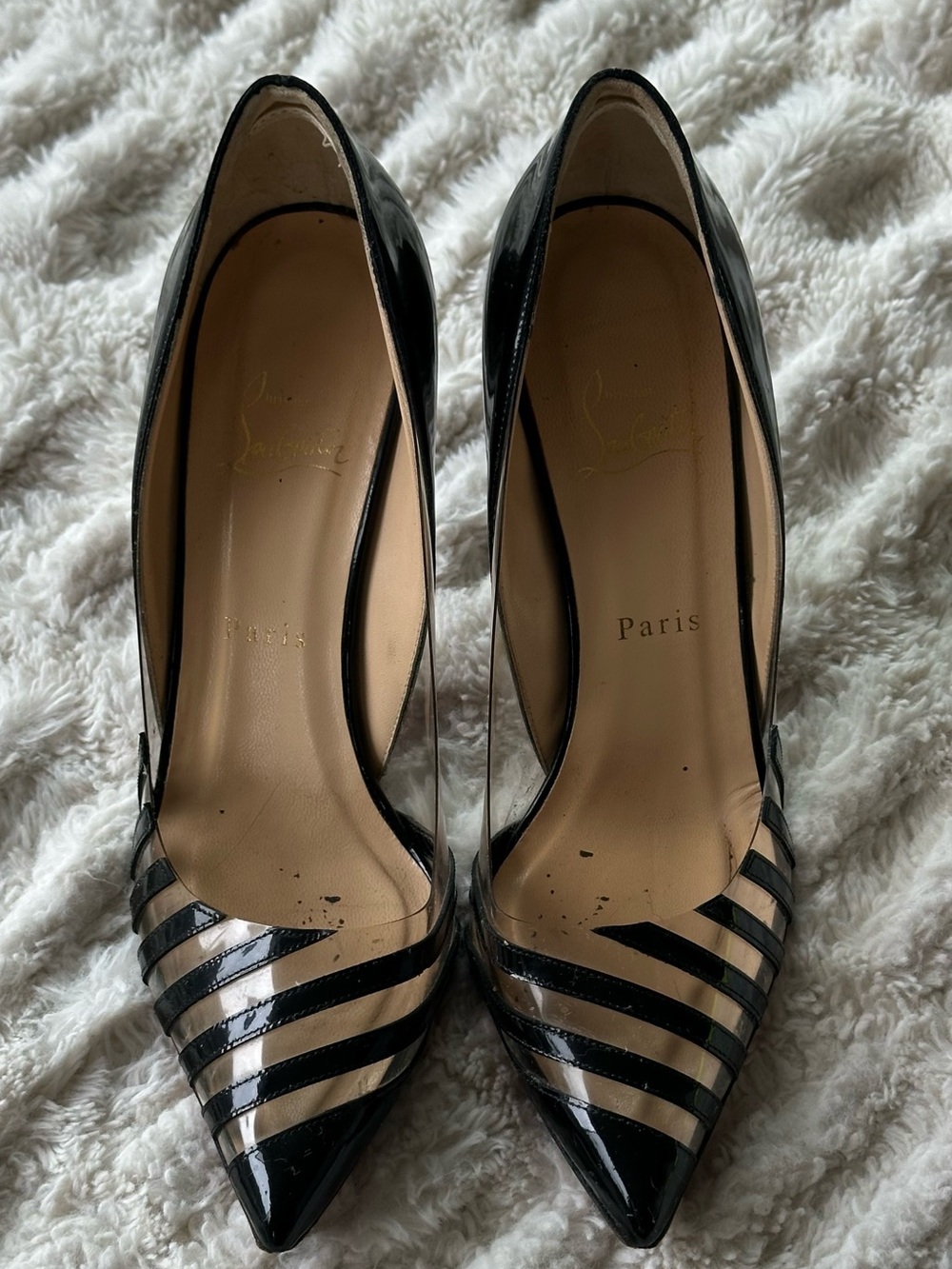 Christian Louboutin black patent leather and PVC Pivichic pumps